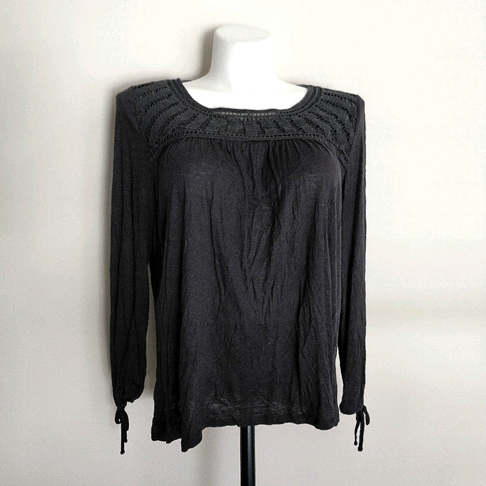 Black Long Sleeve Top with Crochet Detail